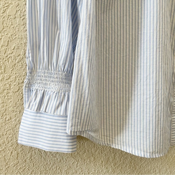 Cabi Whitney Shirt Top Button Stripe Floral Ruffle Casual Chic Blue Medium - Picture 7 of 14